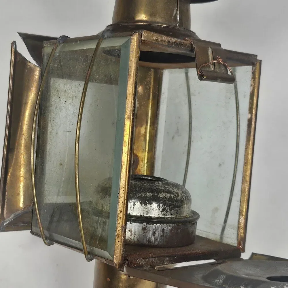 Brass Carriage Lamp Antique Coach Wall Light Fixture Glass